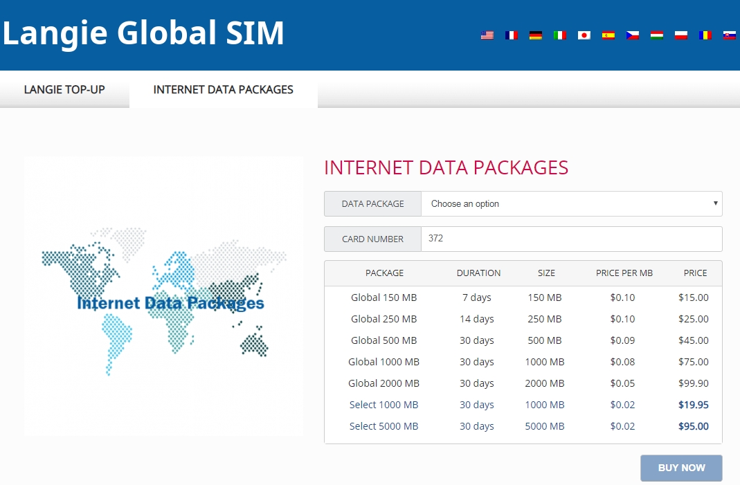 लैंगी ग्लोबल 3जी सिम कार्ड इंटरनेट डेटा पैकेज