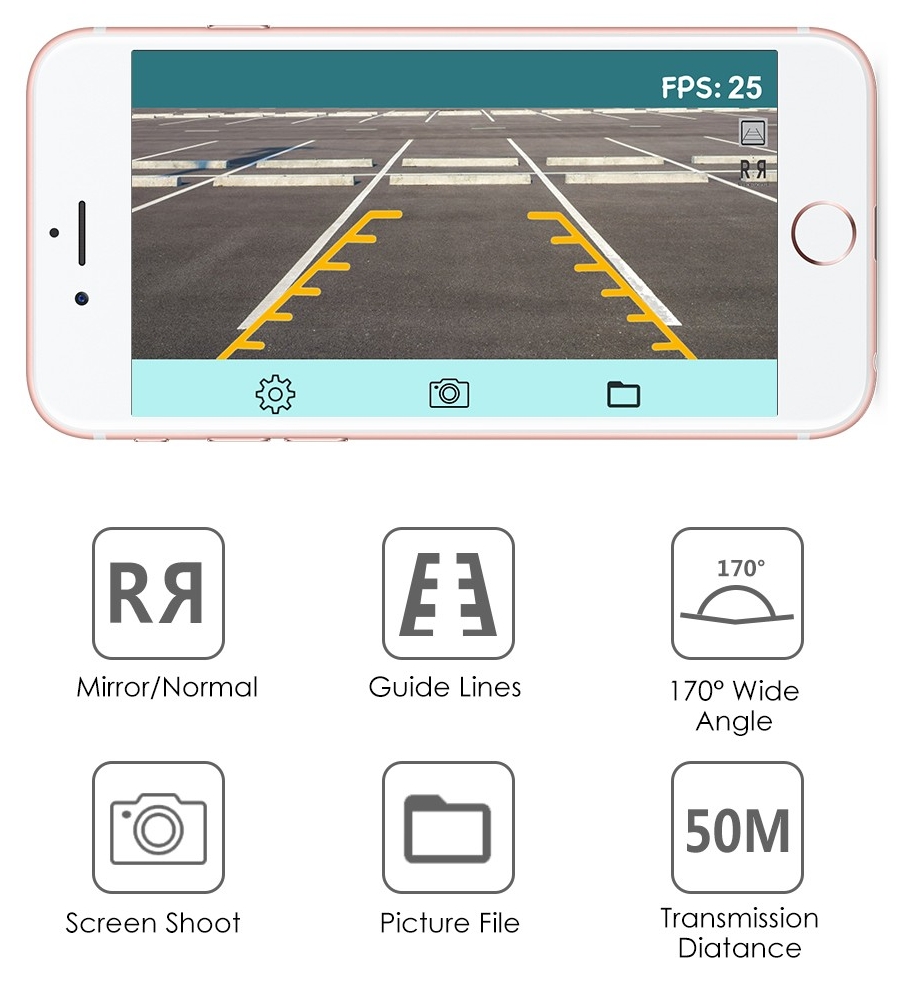 कार मोबाइल ऐप के लिए वायरलेस पार्किंग कैमरा